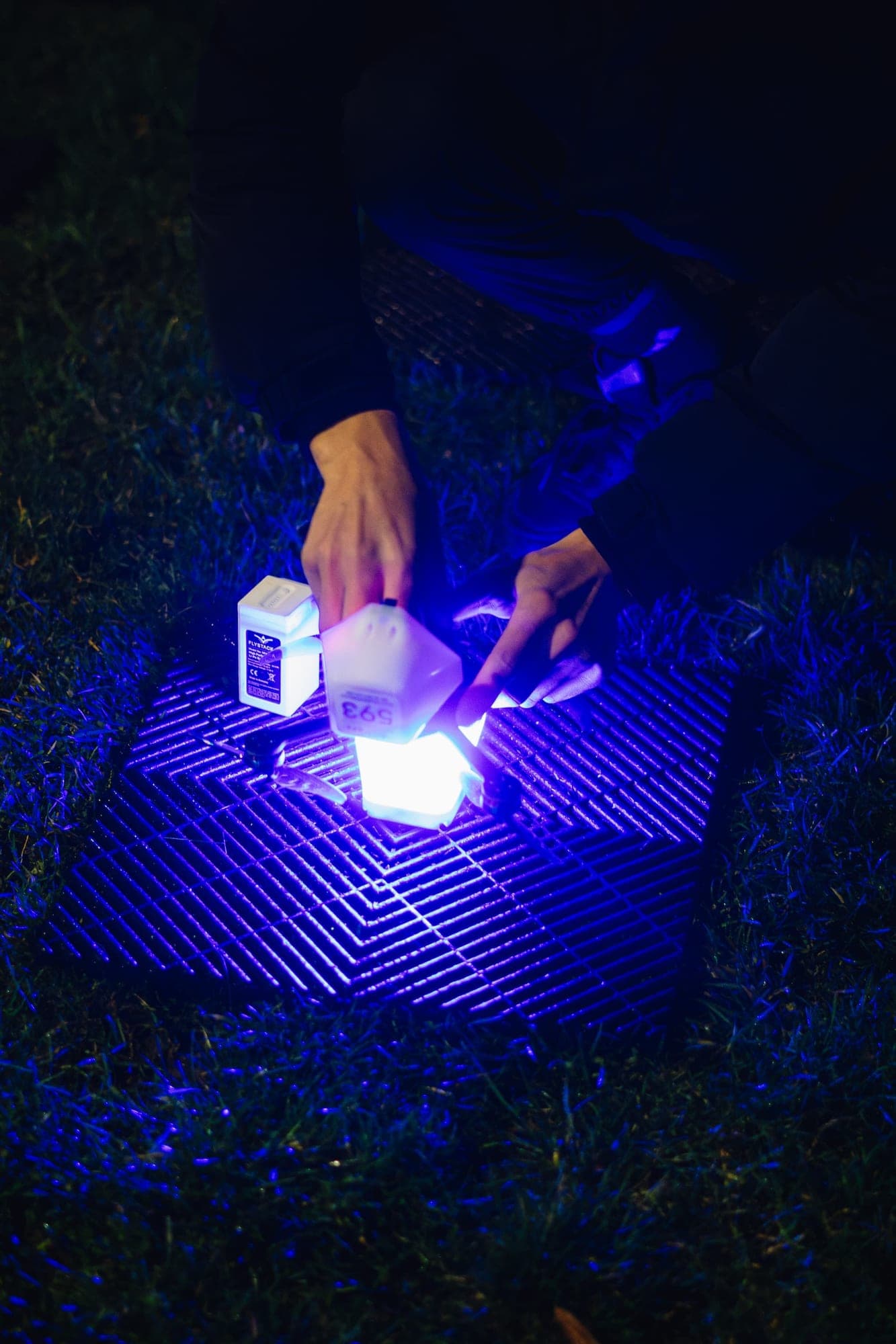 GP4 pyrotechnic leg being set up and armed on the ground at night