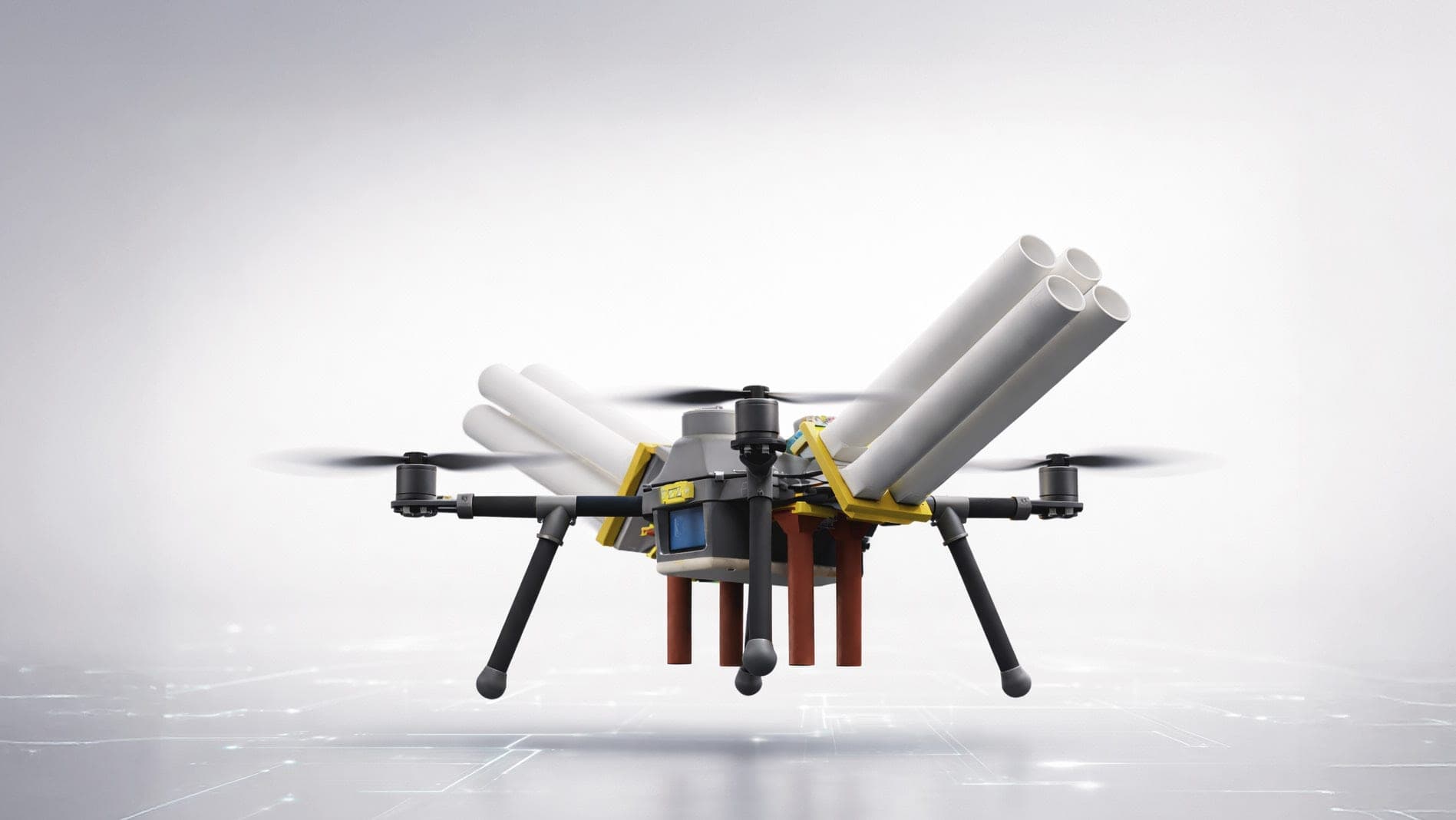 FLYSTACK MD12 heavy-duty pyrotechnic drone in flight